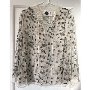 Anthropologie silk beaded sheer blouse, in excellent condition!